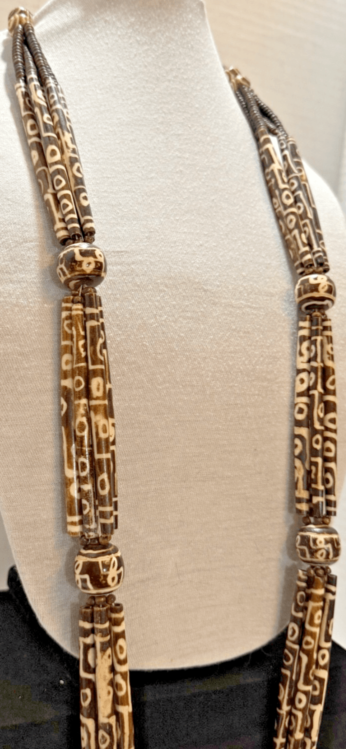 6G. Antique 1850-1900 African Cow Batik Bone Disc Bead Ceremonial Necklace 24" Long - Thumbnail 2