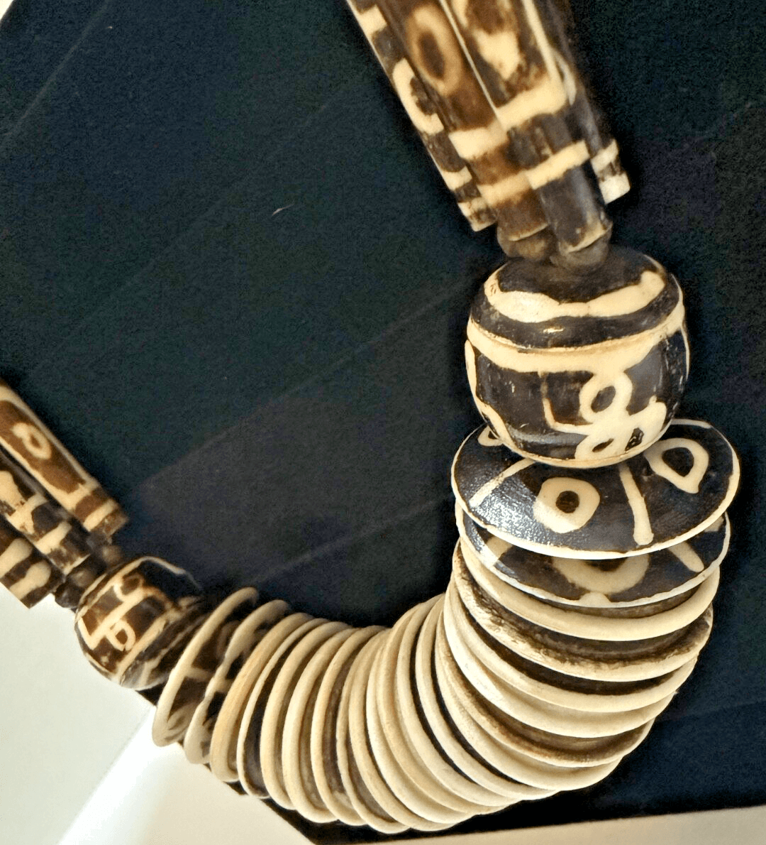 6G. Antique 1850-1900 African Cow Batik Bone Disc Bead Ceremonial Necklace 24" Long - Thumbnail 5