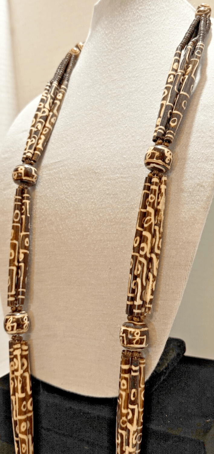 6G. Antique 1850-1900 African Cow Batik Bone Disc Bead Ceremonial Necklace 24" Long - Thumbnail 3