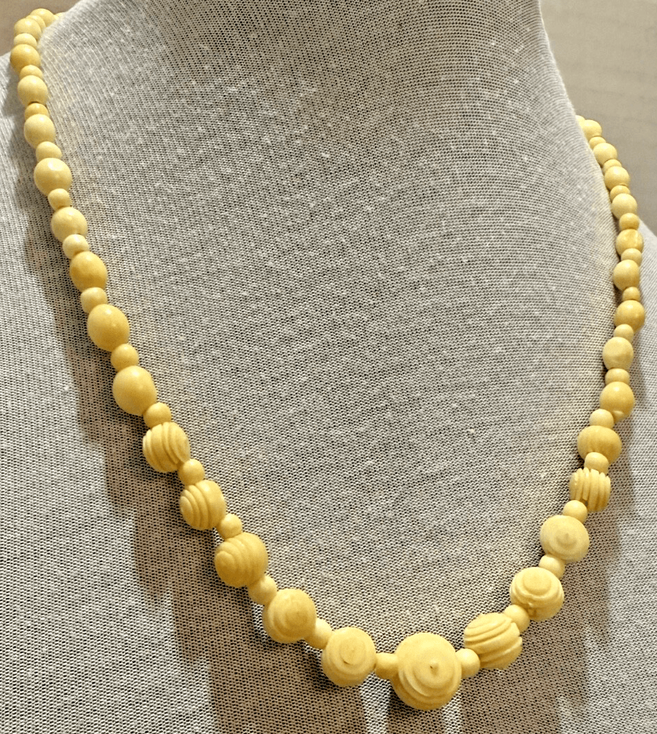 5B. Antique 1920s Art Deco Turned Bovine Carved Bead Necklace - Thumbnail 2