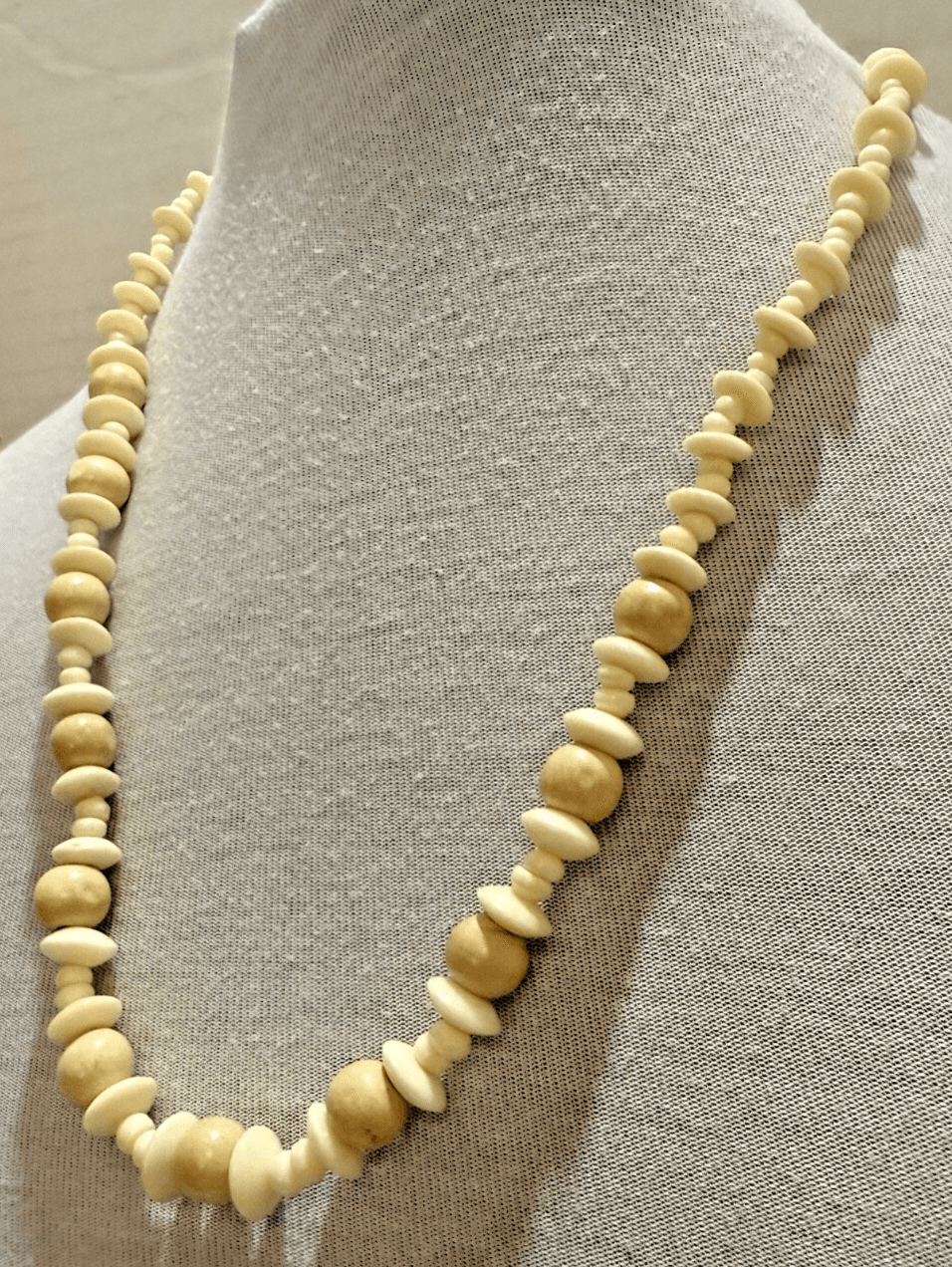 5G. Antique 1900s Deer Antler Bone & Wood Bead Necklace - Thumbnail 2