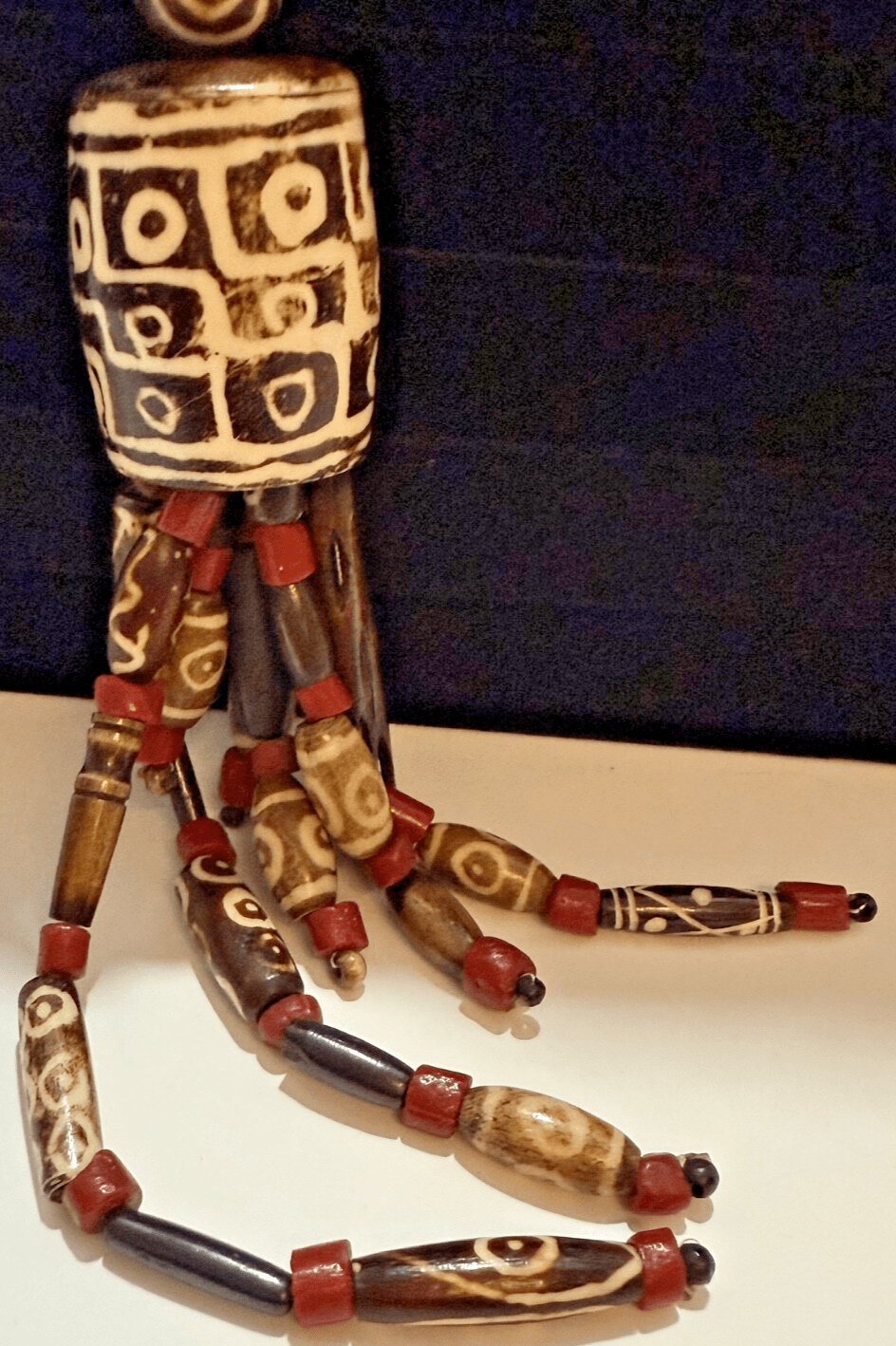 6H. Antique 1850-1900 African Cow Batik Bone Beaded Ceremonial Necklace 28" Long - Thumbnail 7