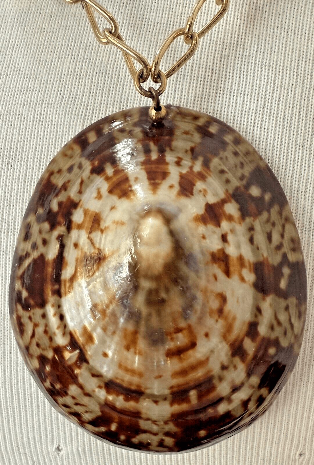 2O. Vintage 1960s Hobe Gold Tone Shell Polished Wood Chain Necklace - Thumbnail 4