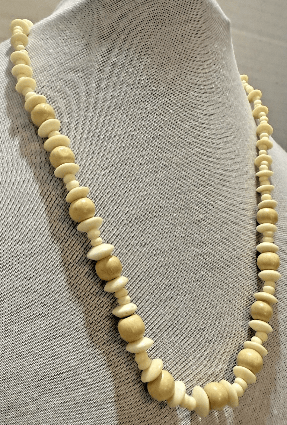 5G. Antique 1900s Deer Antler Bone & Wood Bead Necklace - Thumbnail 3