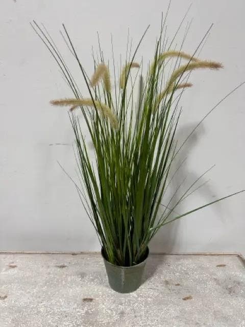 Faux Foxtail Grass In Metal Pot