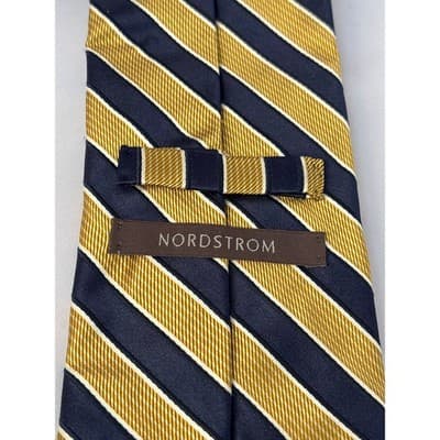 Roundtree Yorke Tie Orange Cream Navy Blue Stripes All Silk Handmade 60" Long - Thumbnail 4