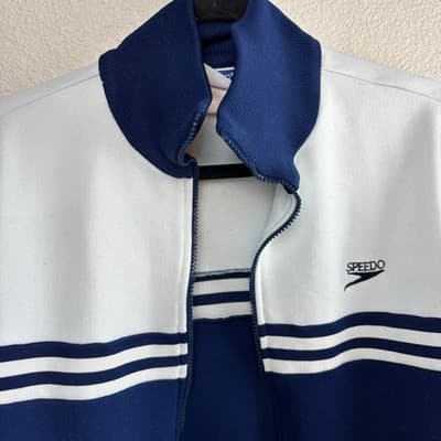 Speedo Vintage Blue/White Track Jacket Medium Y2K Classic Prep Preppy NO ZIPPER - Thumbnail 8