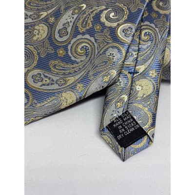 Stafford Blue, Gold and Grey Paisley 100% Silk Tie - Thumbnail 2