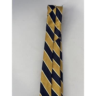 Roundtree Yorke Tie Orange Cream Navy Blue Stripes All Silk Handmade 60" Long - Thumbnail 3