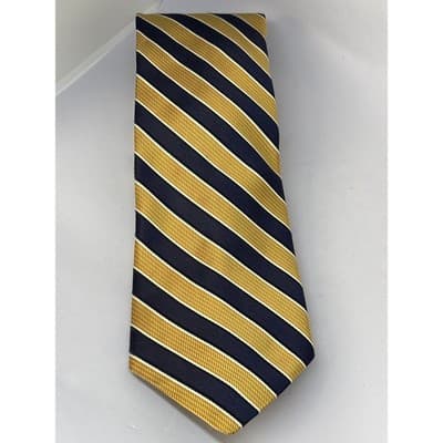 Roundtree Yorke Tie Orange Cream Navy Blue Stripes All Silk Handmade 60" Long