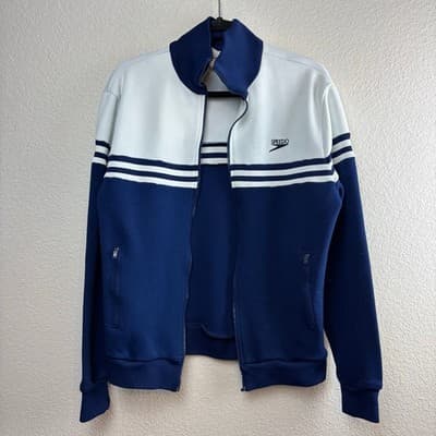 Speedo Vintage Blue/White Track Jacket Medium Y2K Classic Prep Preppy NO ZIPPER
