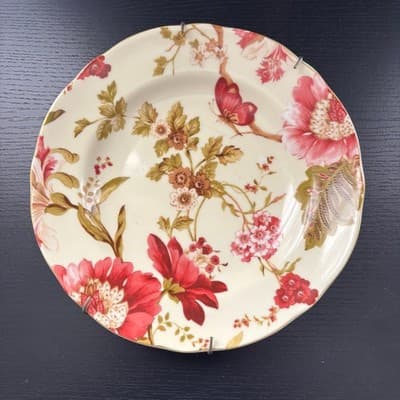 222 Fifth Summer Botanical Lutece Fleur Rouge glass salad plate plate hanger