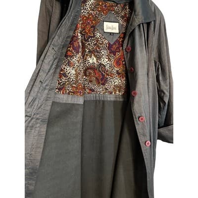 Neiman Marcus Iridescent Blue/Gray with Paisley Zip Lining Trench Coat Size 12 - Thumbnail 6