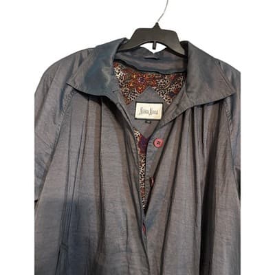 Neiman Marcus Iridescent Blue/Gray with Paisley Zip Lining Trench Coat Size 12 - Thumbnail 8