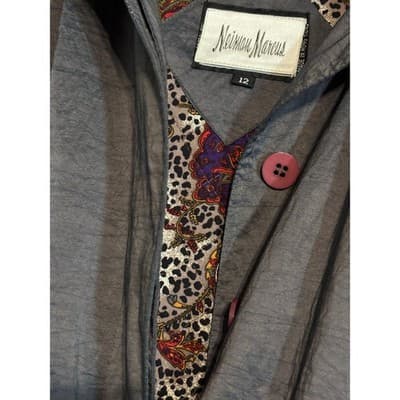 Neiman Marcus Iridescent Blue/Gray with Paisley Zip Lining Trench Coat Size 12 - Thumbnail 7