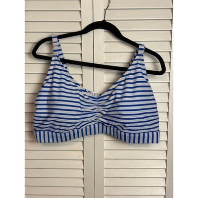 Kona Sol Blue White Striped Bralette Bikini Swim Top V-Neck Padded Women's 24W