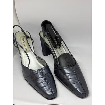 Bellini Metallic Blue Square Toe Slingback Block Heel Women's Size 9.5 W