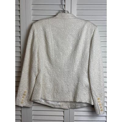 AK Anne Klein Blazer Jacket Ivory Slight Sheen Lined Textured Women's Size 6 - Thumbnail 6