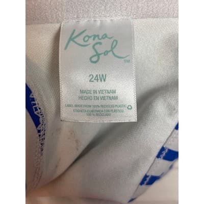 Kona Sol Blue White Striped Bralette Bikini Swim Top V-Neck Padded Women's 24W - Thumbnail 7
