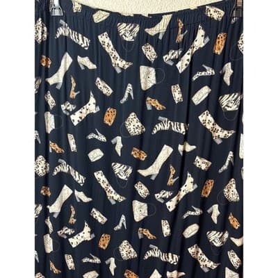 Cactus Flower Black Novelty Print Maxi Skirt Leopard Ruffle Hem Women's Size XL - Thumbnail 2