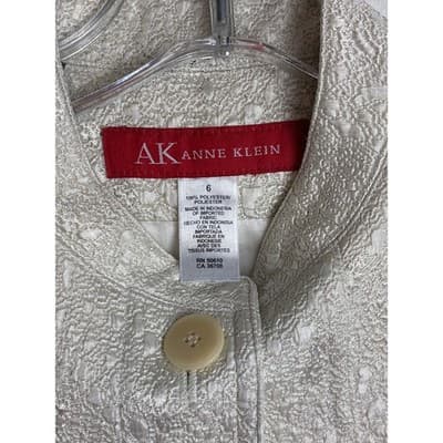 AK Anne Klein Blazer Jacket Ivory Slight Sheen Lined Textured Women's Size 6 - Thumbnail 2