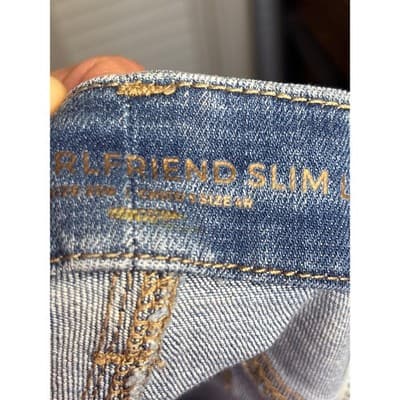Chico's Blue Girlfriend Slim Leg Velvet Side Stripe Denim Jeans Women's Size 4R - Thumbnail 10
