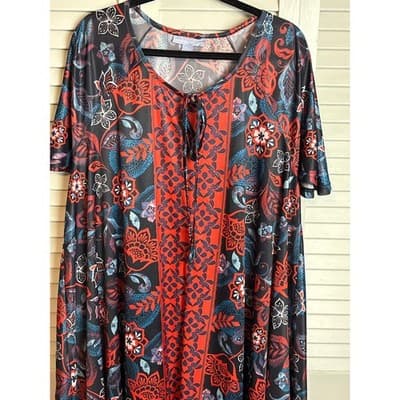 Only Necessities Black Red Floral A-Line Maxi Dress Women's Size 14/16 M - Thumbnail 2