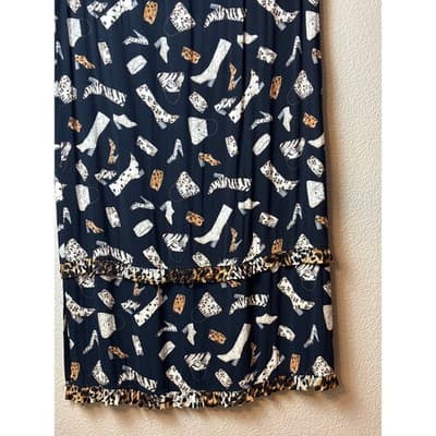 Cactus Flower Black Novelty Print Maxi Skirt Leopard Ruffle Hem Women's Size XL - Thumbnail 3