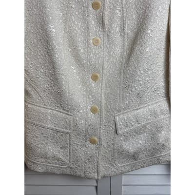 AK Anne Klein Blazer Jacket Ivory Slight Sheen Lined Textured Women's Size 6 - Thumbnail 5
