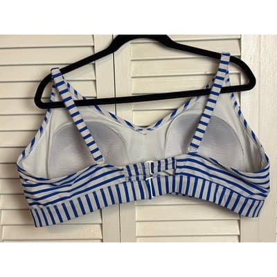 Kona Sol Blue White Striped Bralette Bikini Swim Top V-Neck Padded Women's 24W - Thumbnail 3