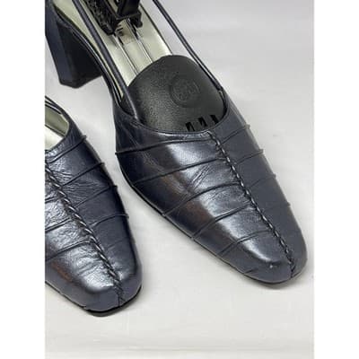 Bellini Metallic Blue Square Toe Slingback Block Heel Women's Size 9.5 W - Thumbnail 3