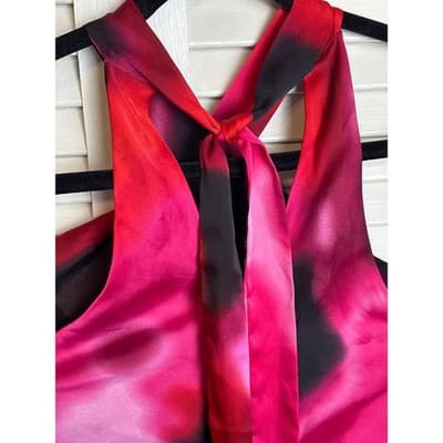 Express Pink Red Floral Ruffle Rosette Halter Neck Top Blouse Women's Size XS - Thumbnail 4