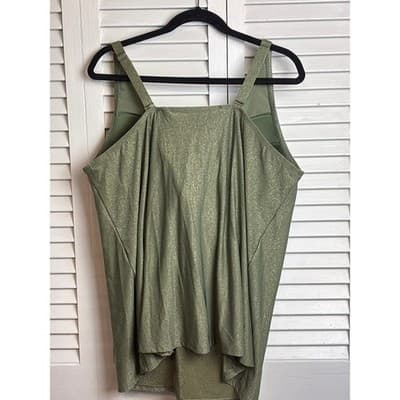 Lane Bryant Plunge Front Knot Tankini Green Shimmer Swim Top Women's Size 46DDD - Thumbnail 4