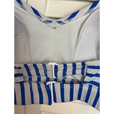 Kona Sol Blue White Striped Bralette Bikini Swim Top V-Neck Padded Women's 24W - Thumbnail 4