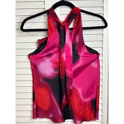 Express Pink Red Floral Ruffle Rosette Halter Neck Top Blouse Women's Size XS - Thumbnail 3