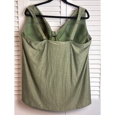 Lane Bryant Plunge Front Knot Tankini Green Shimmer Swim Top Women's Size 46DDD - Thumbnail 5
