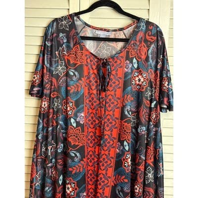 Only Necessities Black Red Floral A-Line Maxi Dress Women's Size 14/16 M - Thumbnail 4
