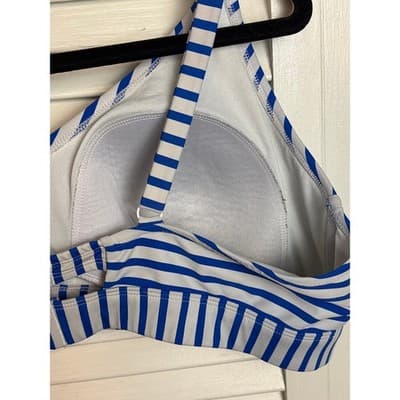 Kona Sol Blue White Striped Bralette Bikini Swim Top V-Neck Padded Women's 24W - Thumbnail 5