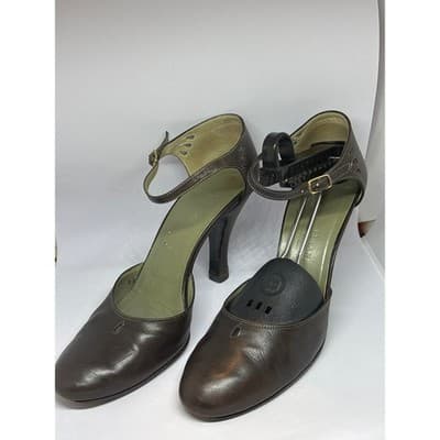Cole Haan Mary Janes Chocolate Leather Ankle Strap Heels Pumps Women's Size 9 B