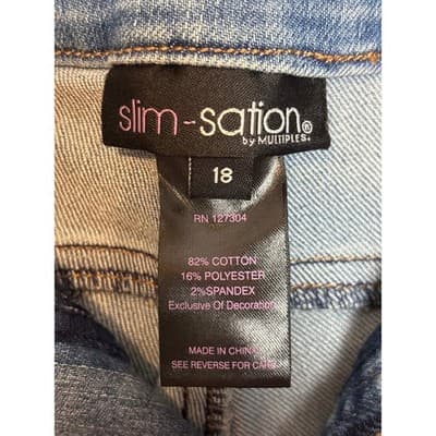 Slim-Sation Blue Floral Embroidered Tassel Crop Denim Jeans Women's Size 18 - Thumbnail 5