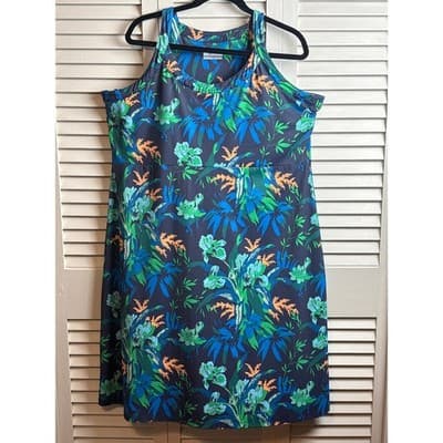 Columbia Midway Bay Multicolor Palm Trees Sleeveless Midi Dress Women's Size XXL