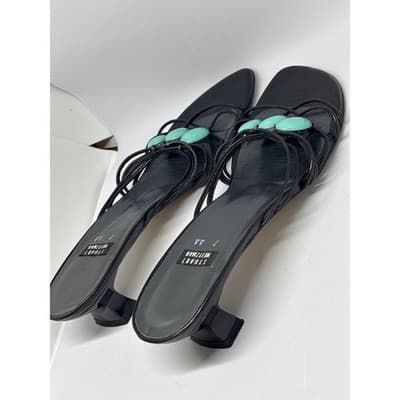 Stuart Weitzman Black Turquoise Cabochon Strappy Kitten Heel Sandal Women's 7 AA - Thumbnail 7
