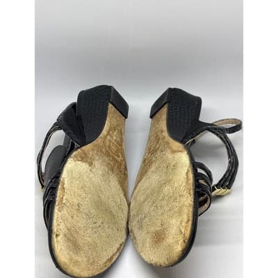 Stuart Weitzman Black Snake Embossed Leather Strappy Wedge Sandals Women's 7M - Thumbnail 3