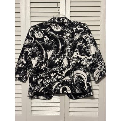 Nygard Black White Cotton Abstract Swirl Lined Blazer Jacket Women's Petite 8 - Thumbnail 6