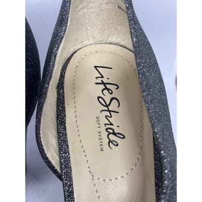 Life Stride Black Glitter Sparkly Caren Peep Toe Heeled Sandals Women's 9M - Thumbnail 2