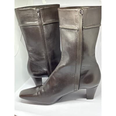 Cole Haan Dark Chocolate Leather Zip High Ankle Boots Women's Size 6.5 B - Thumbnail 7