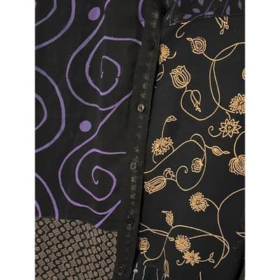 Sacred Threads Black Patchwork Boho Sheer Button Up Shirt Women's Size S/M - Thumbnail 6