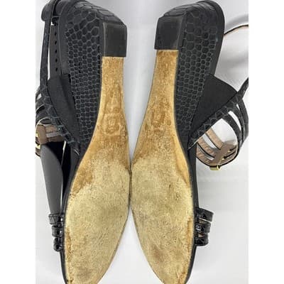 Stuart Weitzman Black Snake Embossed Leather Strappy Wedge Sandals Women's 7M - Thumbnail 2