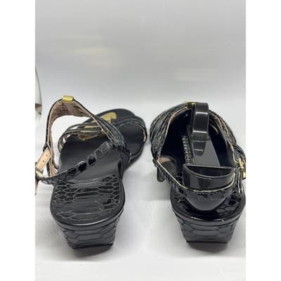 Stuart Weitzman Black Snake Embossed Leather Strappy Wedge Sandals Women's 7M - Thumbnail 4