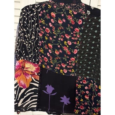 Sacred Threads Black Patchwork Boho Sheer Button Up Shirt Women's Size S/M - Thumbnail 8